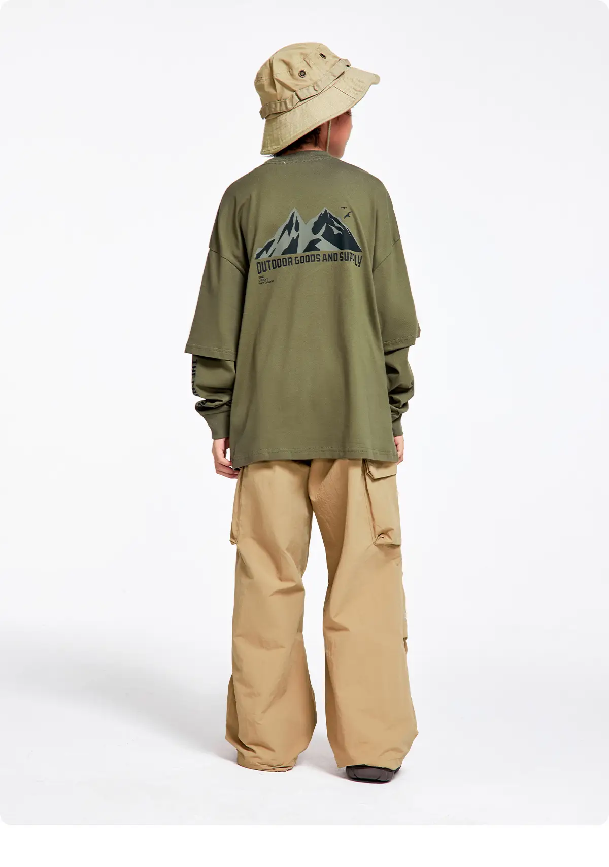 Kids Outdoor Hooded T-Shirt Set Green Brown — feature 18
