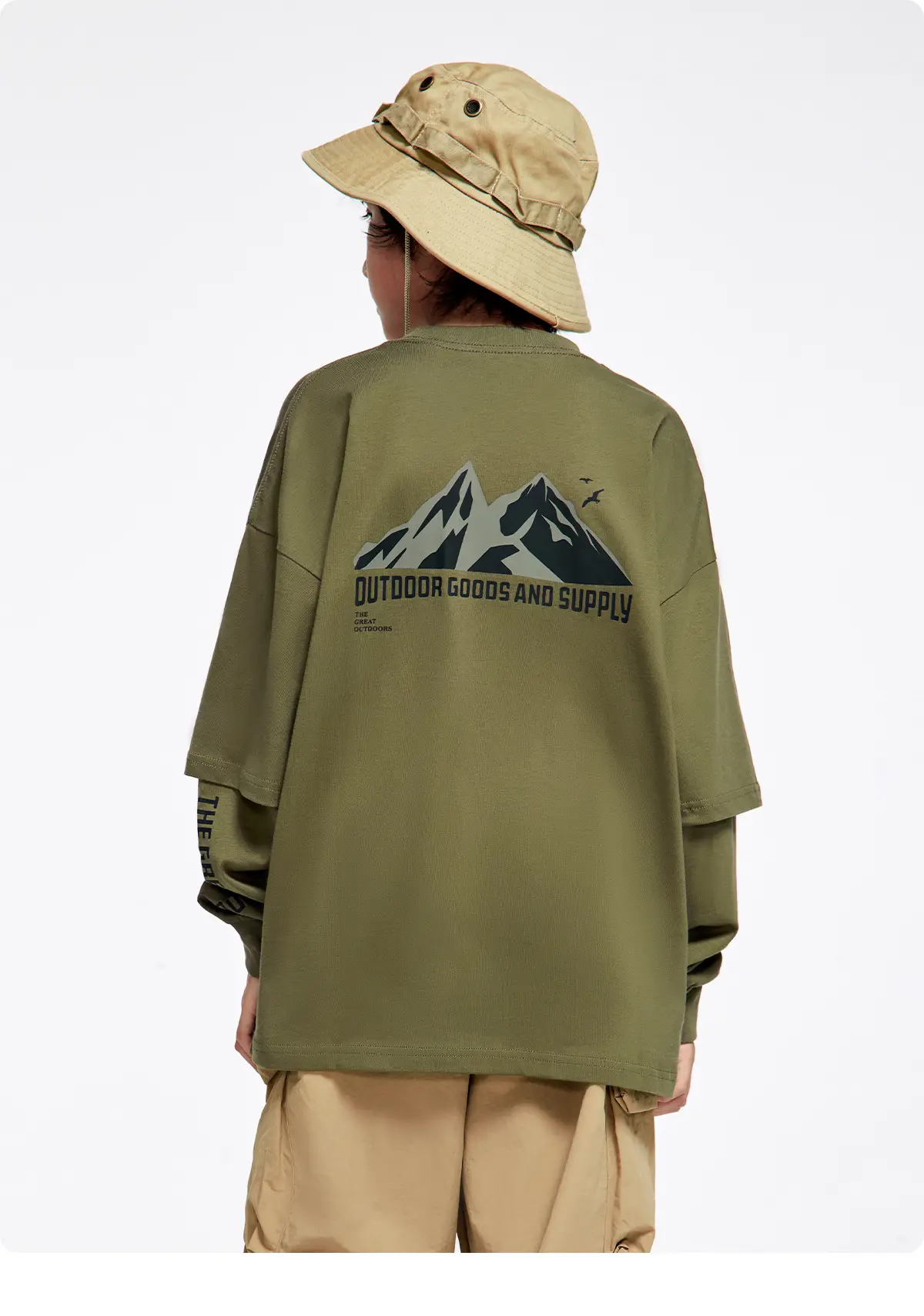 Kids Outdoor Hooded T-Shirt Set Green Brown — feature 22
