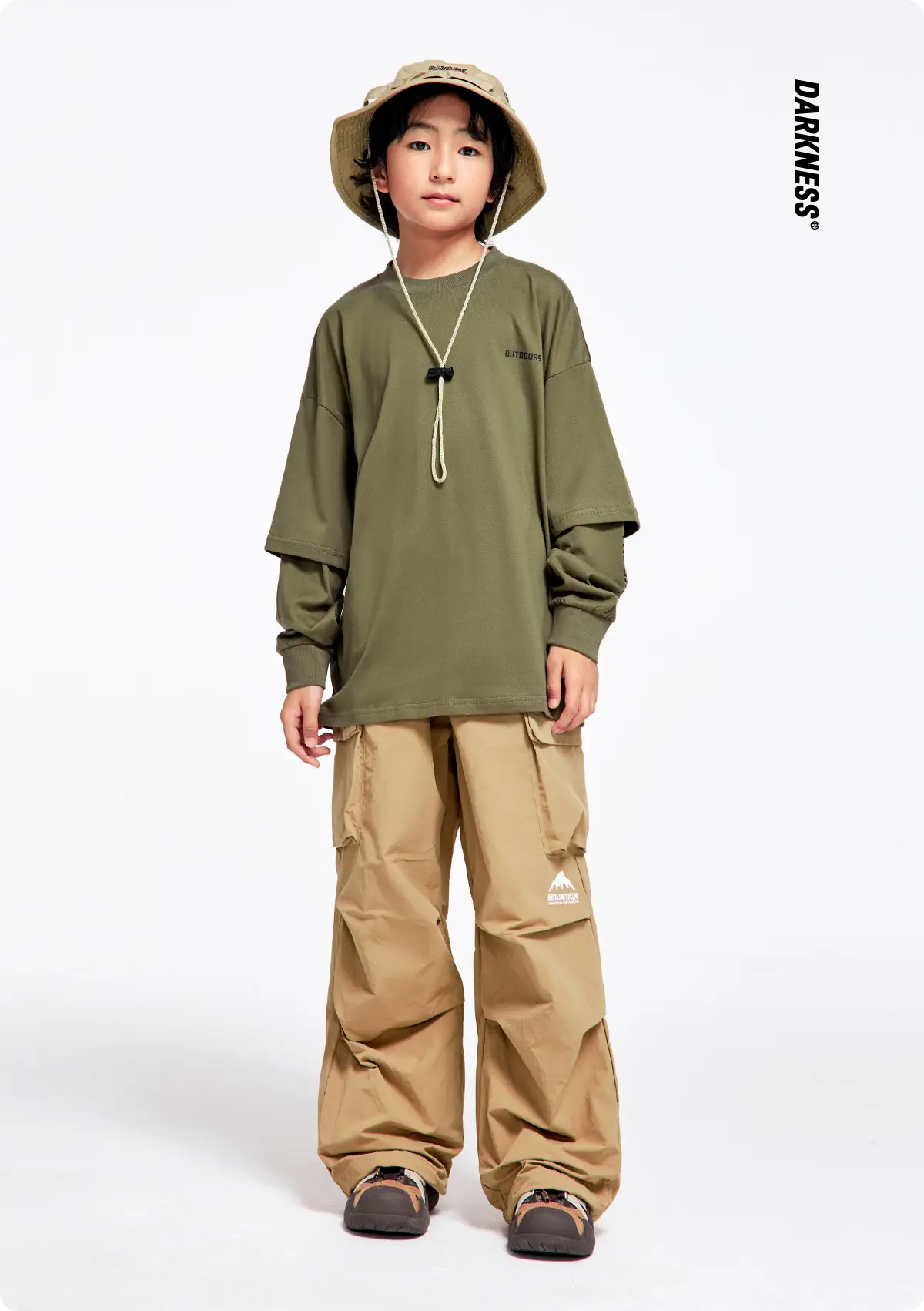 Kids Outdoor Hooded T-Shirt Set Green Brown — feature 4