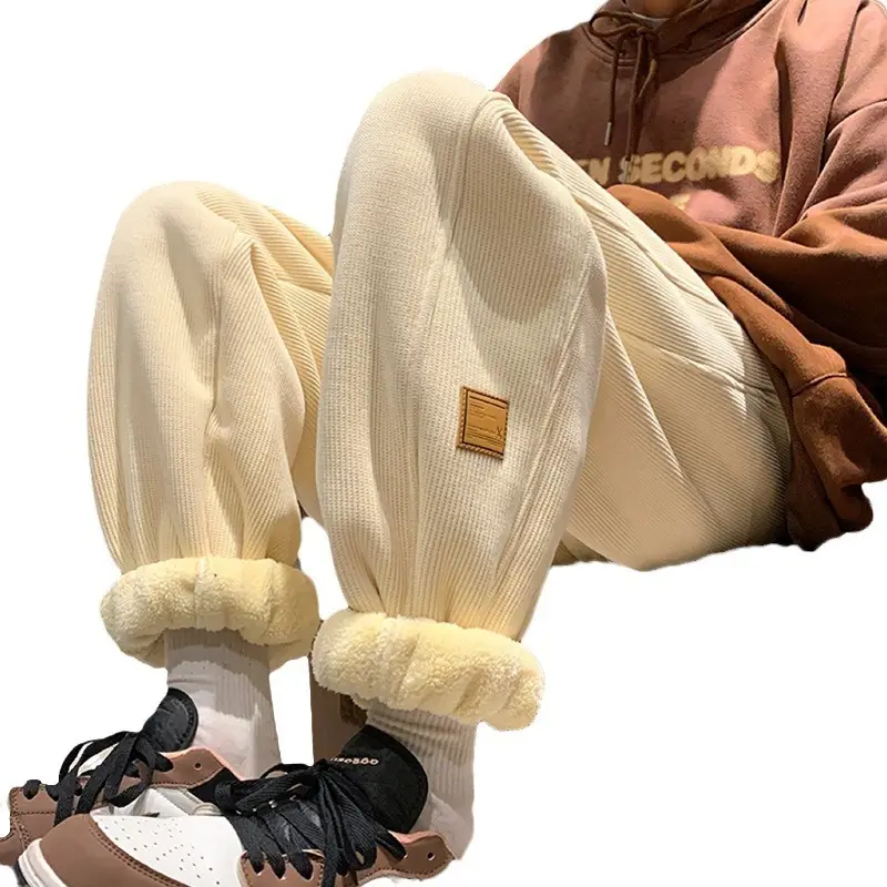 Men's Velvet Sweatpants Warm Loose Fit Tie - Image 6