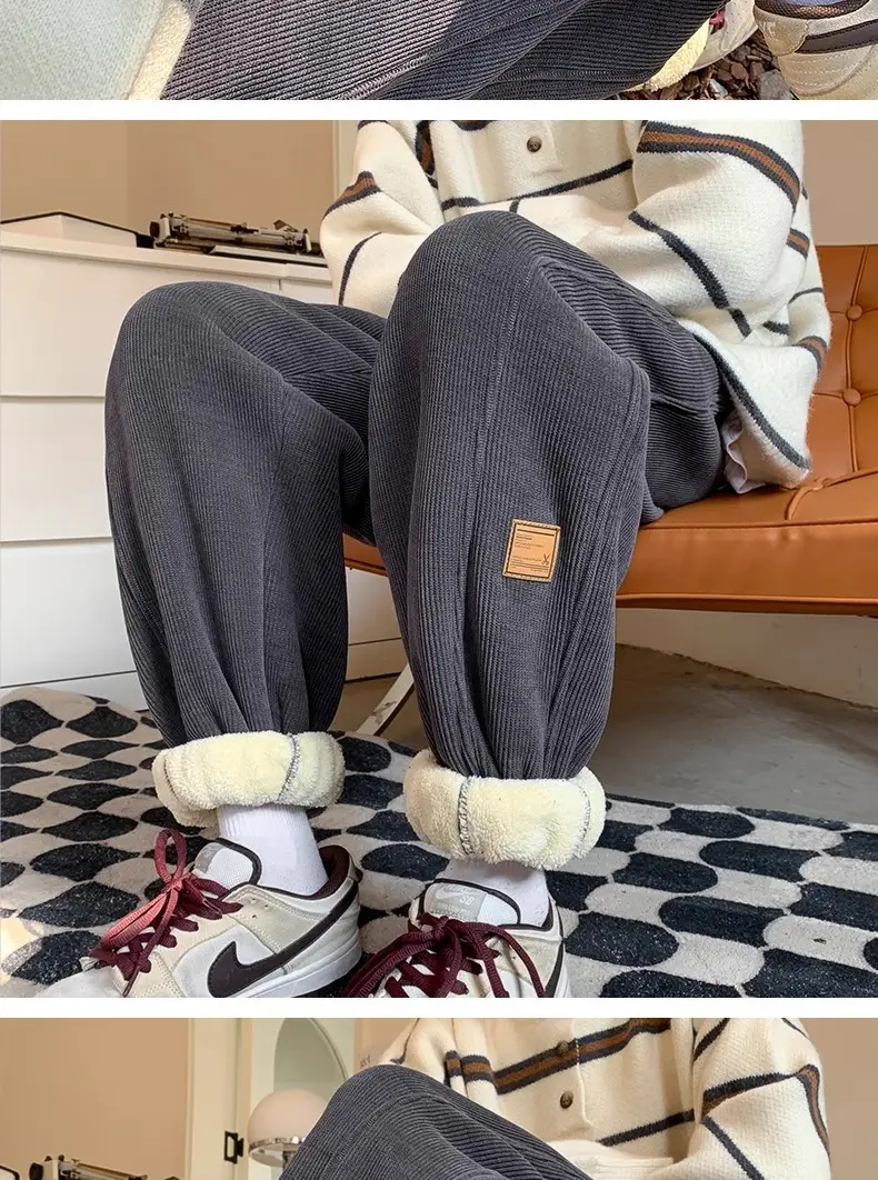 Men's Velvet Sweatpants Warm Loose Fit Tie — feature 10