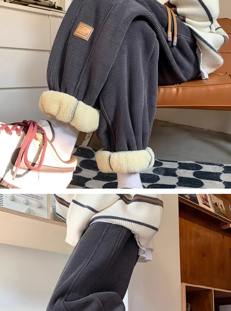 Men's Velvet Sweatpants Warm Loose Fit Tie — feature 11