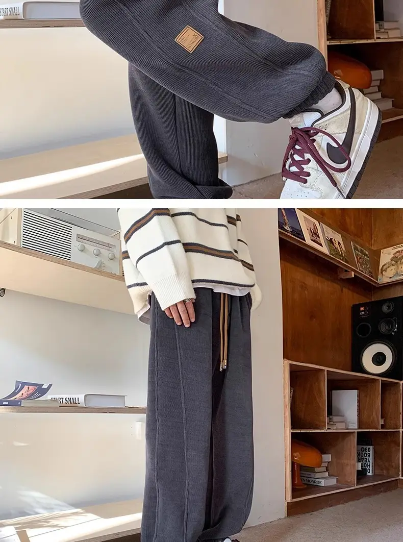 Men's Velvet Sweatpants Warm Loose Fit Tie — feature 12