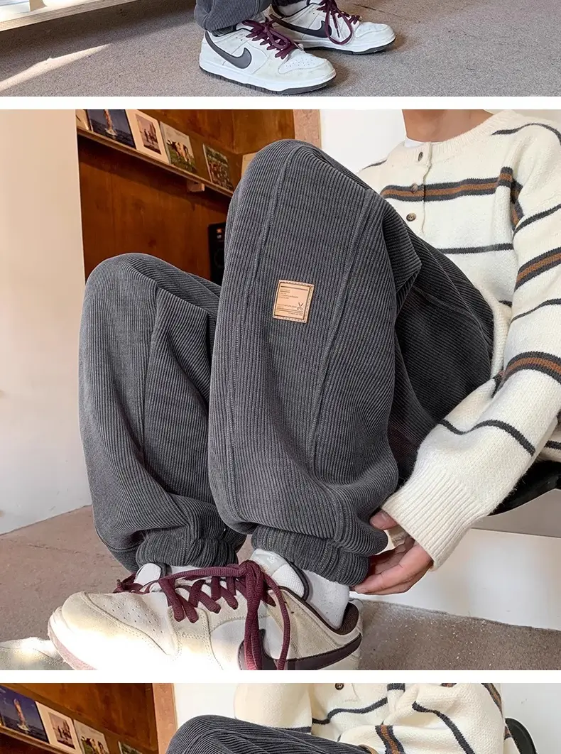 Men's Velvet Sweatpants Warm Loose Fit Tie — feature 13