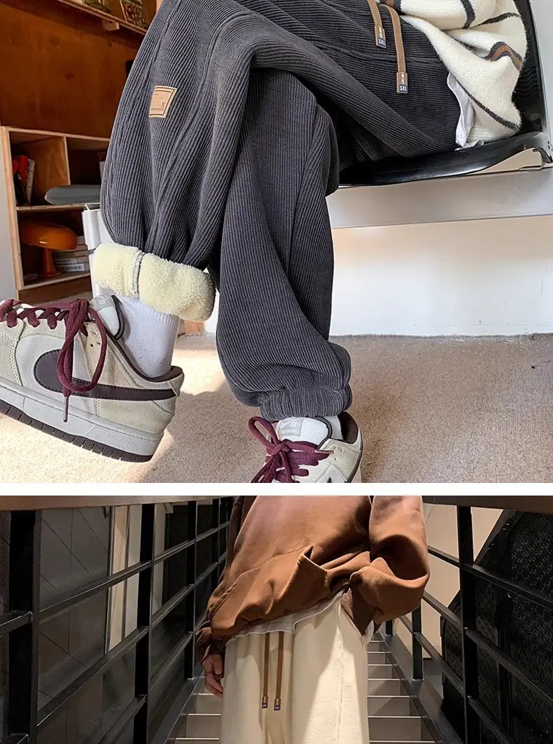 Men's Velvet Sweatpants Warm Loose Fit Tie — feature 14