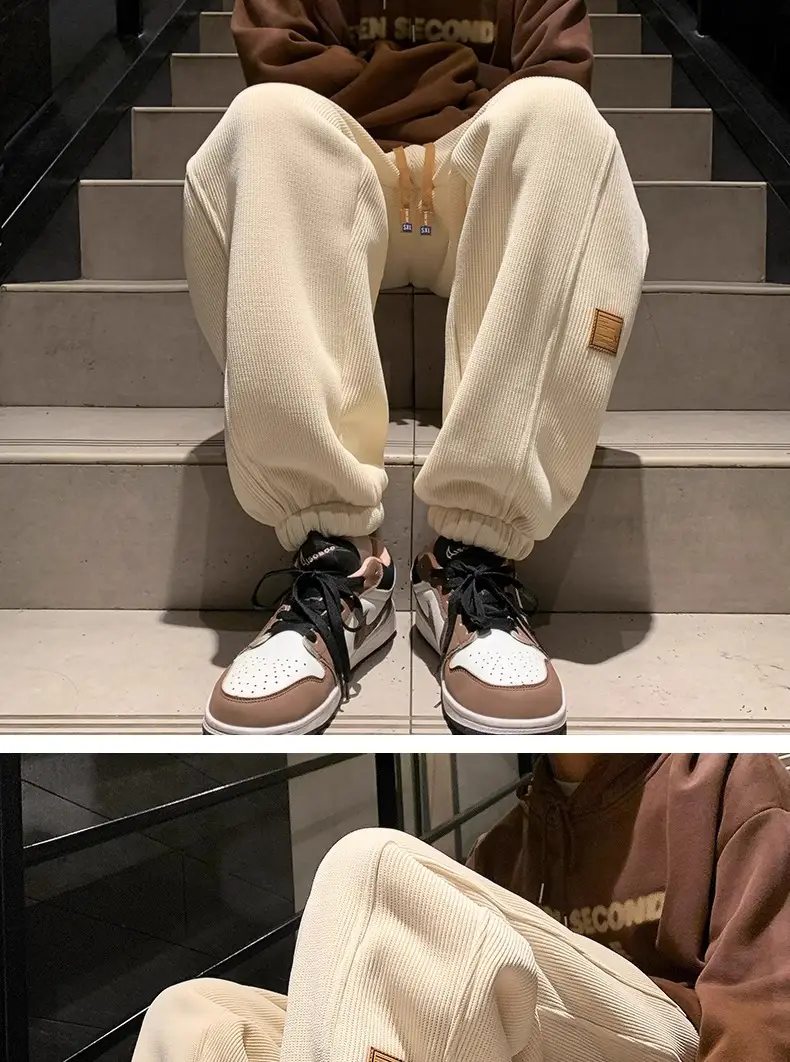 Men's Velvet Sweatpants Warm Loose Fit Tie — feature 17