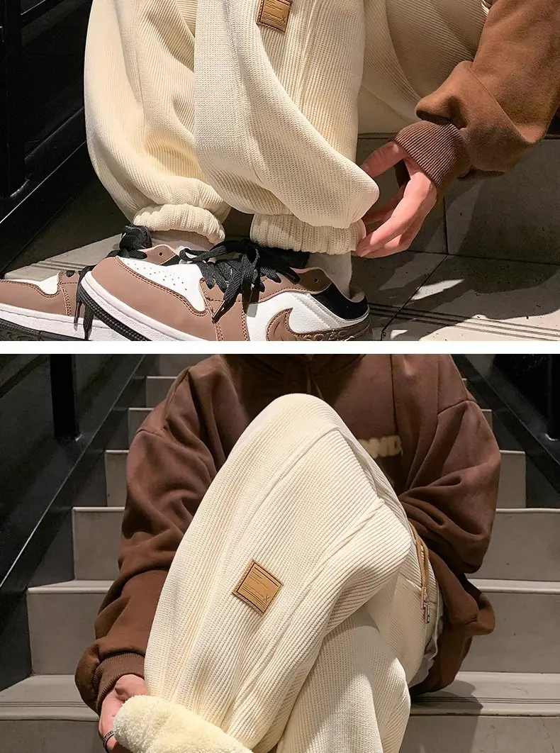 Men's Velvet Sweatpants Warm Loose Fit Tie — feature 18