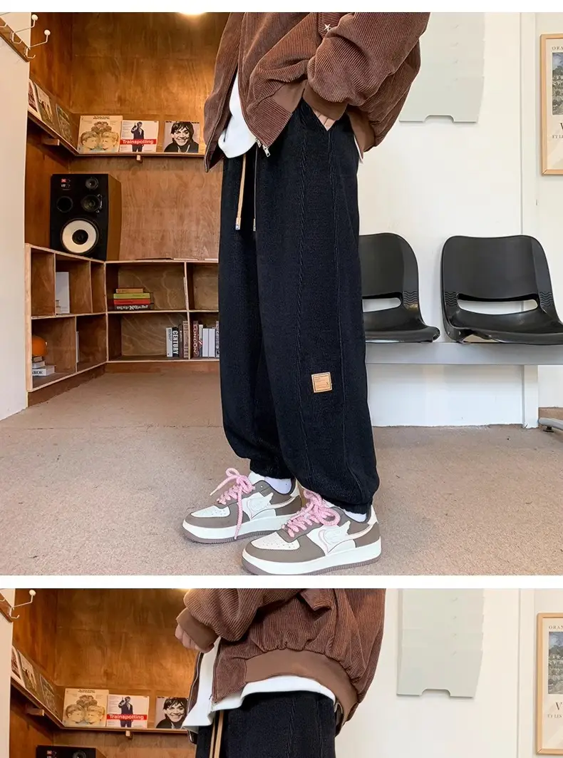 Men's Velvet Sweatpants Warm Loose Fit Tie — feature 4
