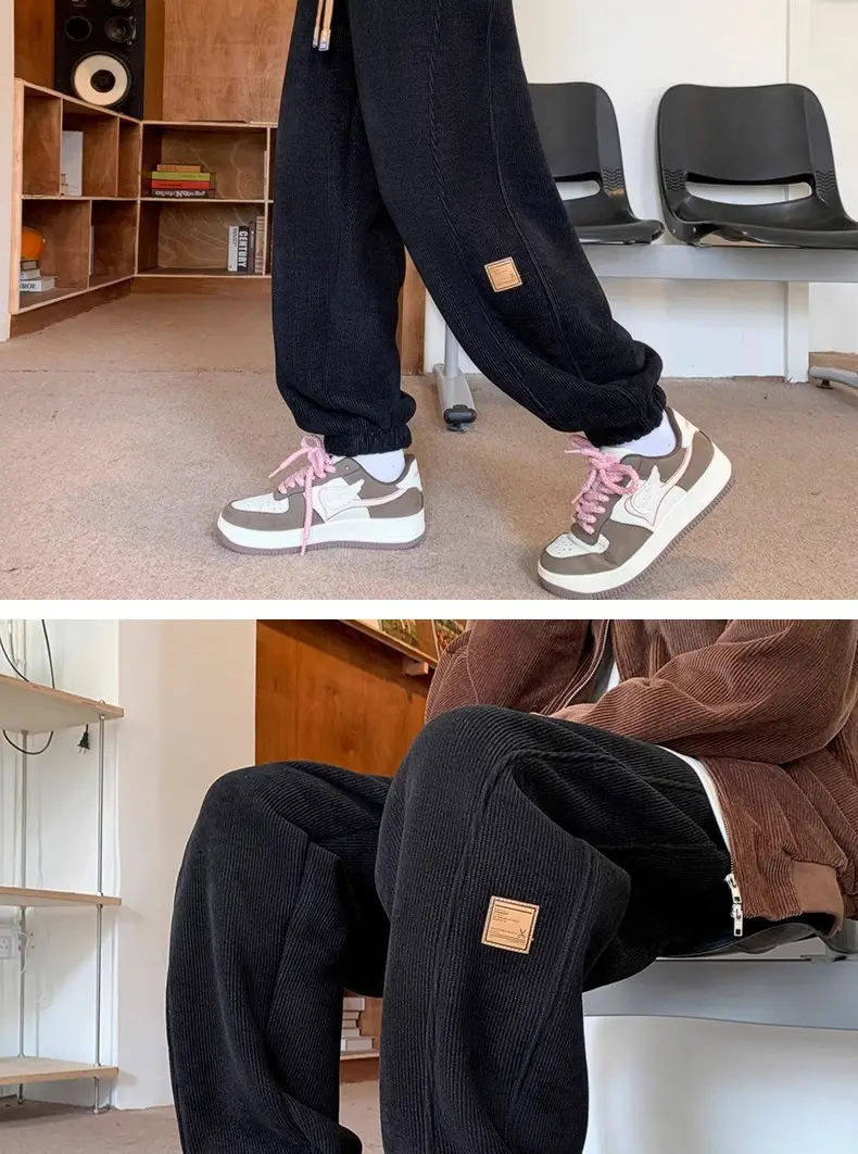 Men's Velvet Sweatpants Warm Loose Fit Tie — feature 5