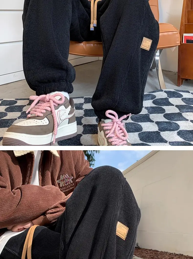Men's Velvet Sweatpants Warm Loose Fit Tie — feature 8