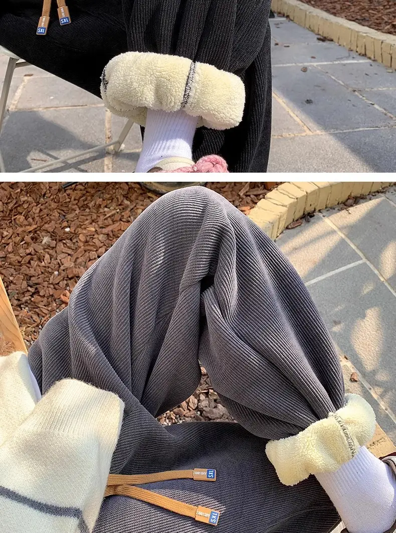 Men's Velvet Sweatpants Warm Loose Fit Tie — feature 9