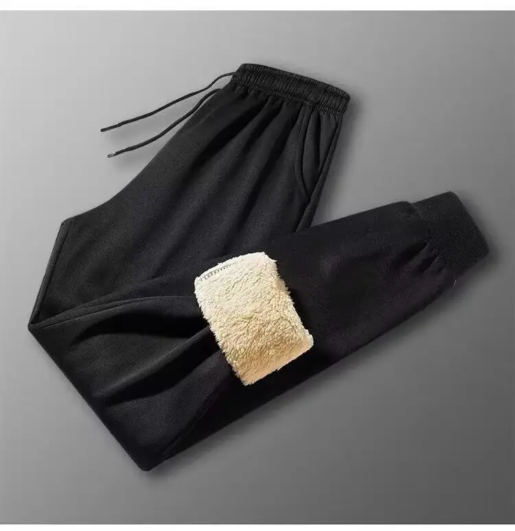 Men's Black Plush Warm Pants Large — feature 5