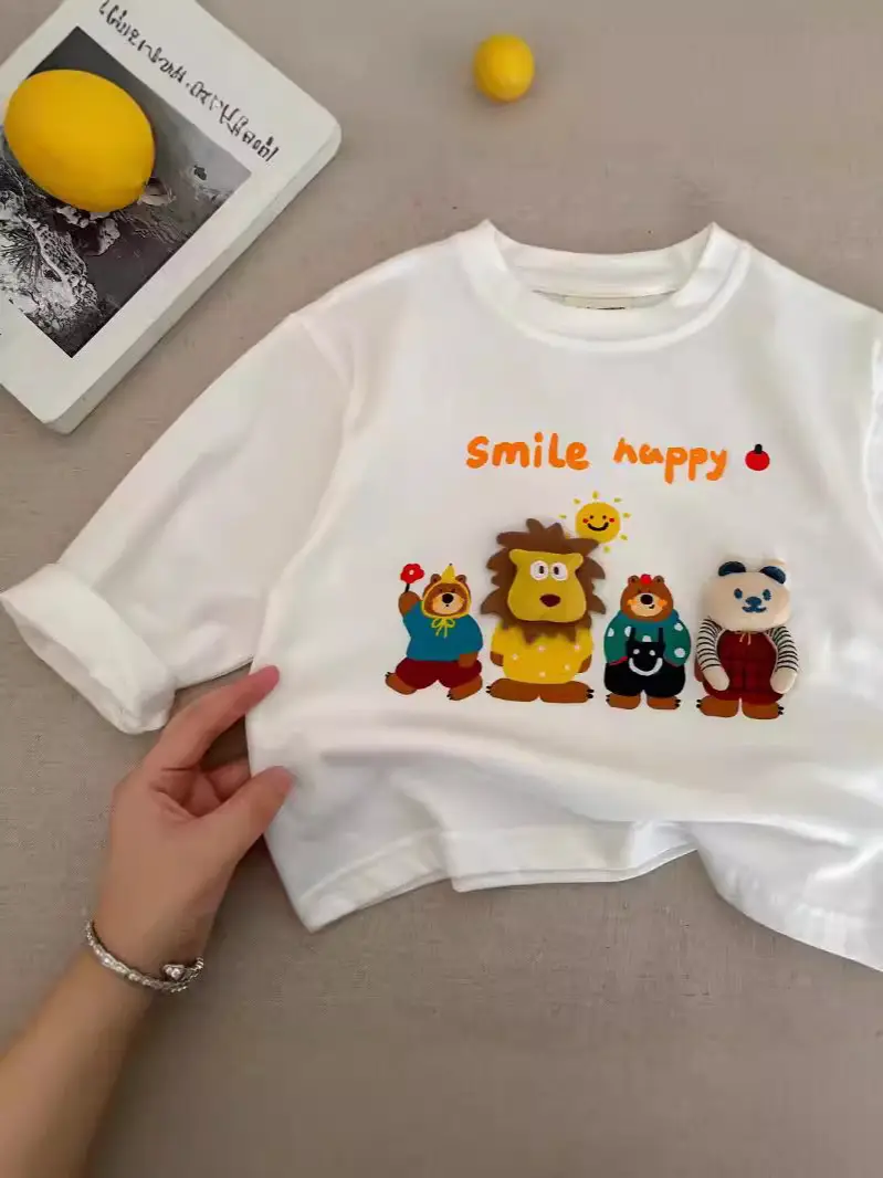 Children's Cartoon T-Shirt White Long Sleeve 2024 - Image 2