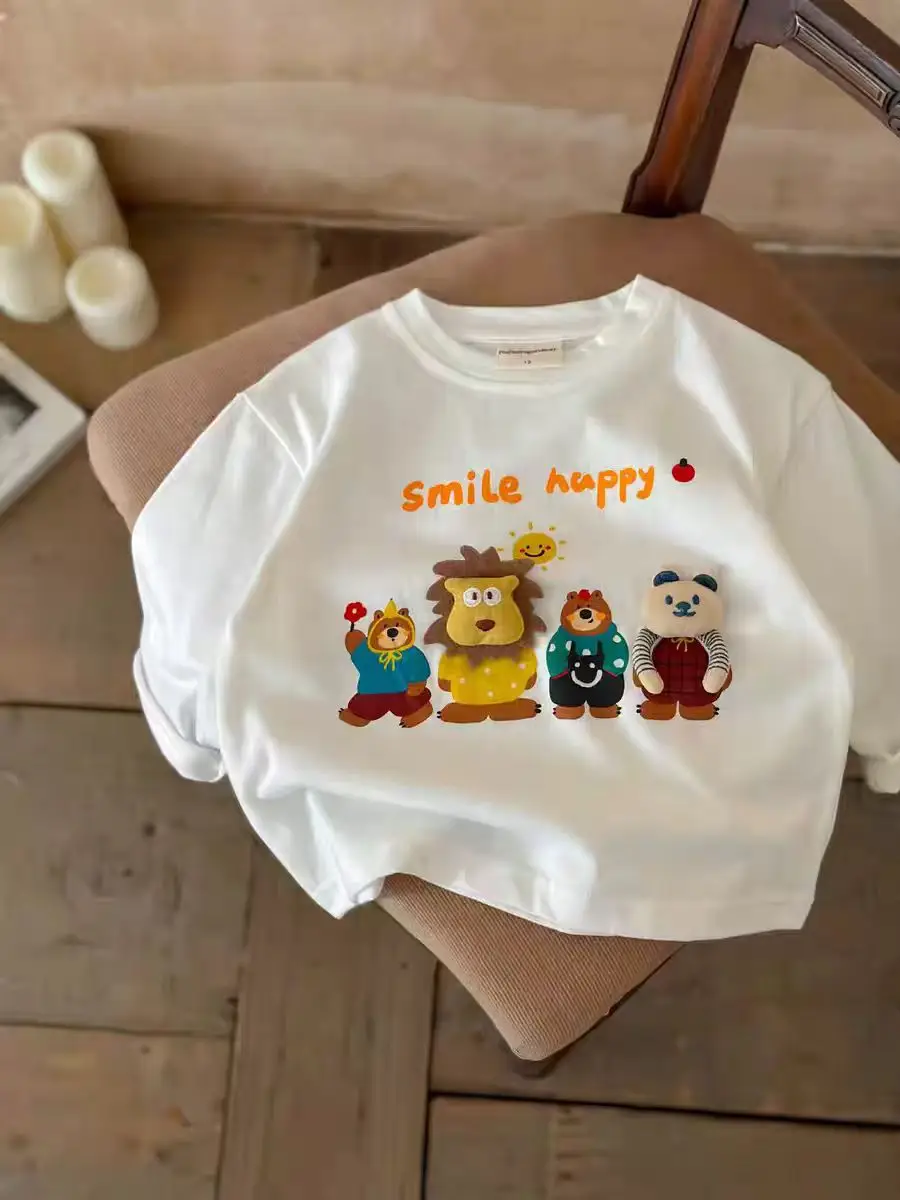 Children's Cartoon T-Shirt White Long Sleeve 2024 - Image 4