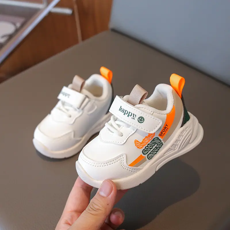 2026 Spring Boys Sneakers Grey White Velcro Strap