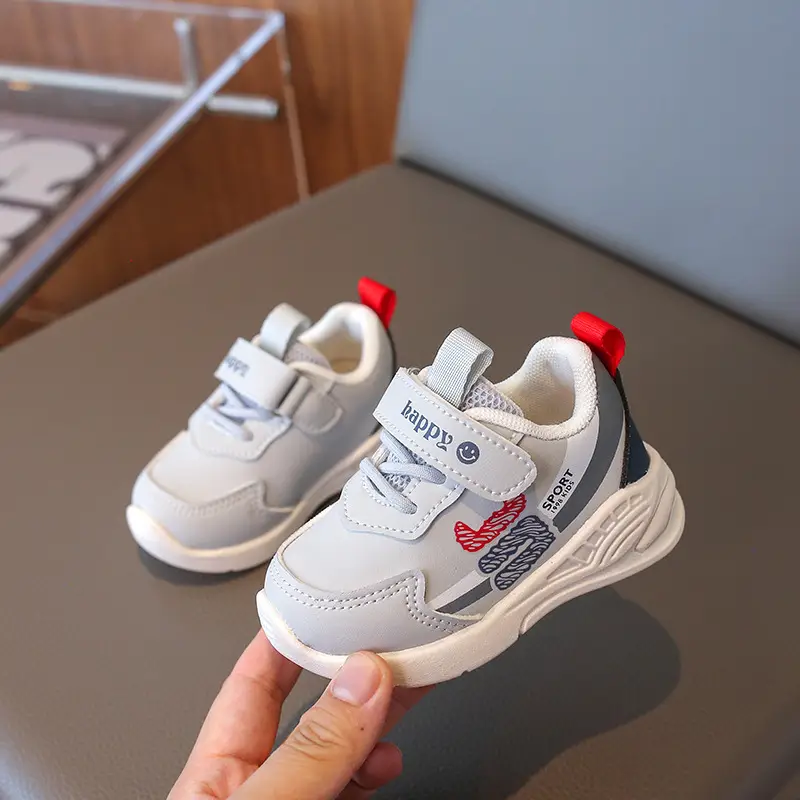 2026 Spring Boys Sneakers Grey White Velcro Strap