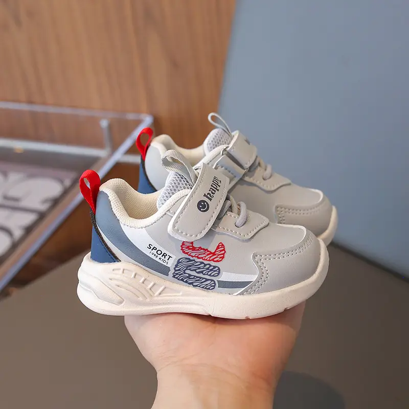 2026 Spring Boys Sneakers Grey White Velcro Strap