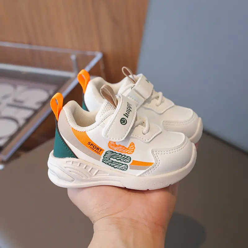 2026 Spring Boys Sneakers Grey White Velcro Strap