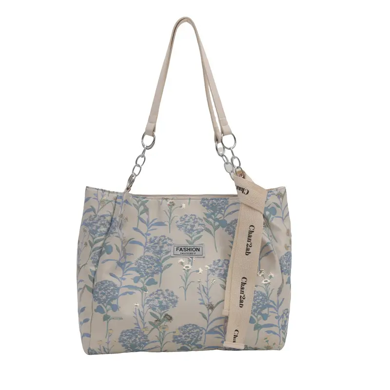 Women's Blue Floral Shoulder Bag with Ribbon - Image 6