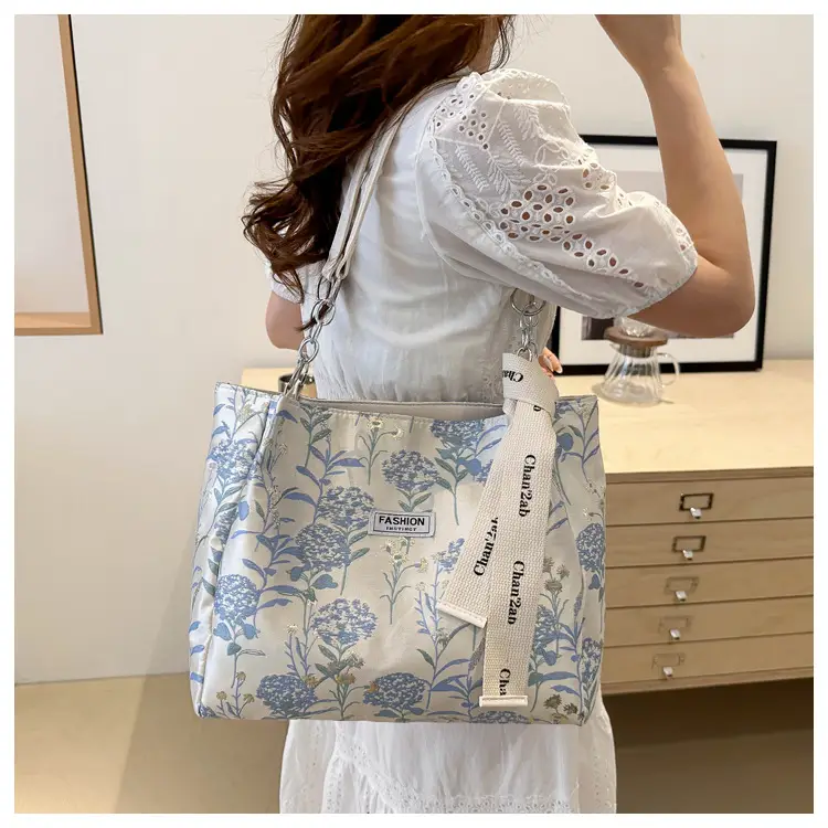 Women's Blue Floral Shoulder Bag with Ribbon — feature 20