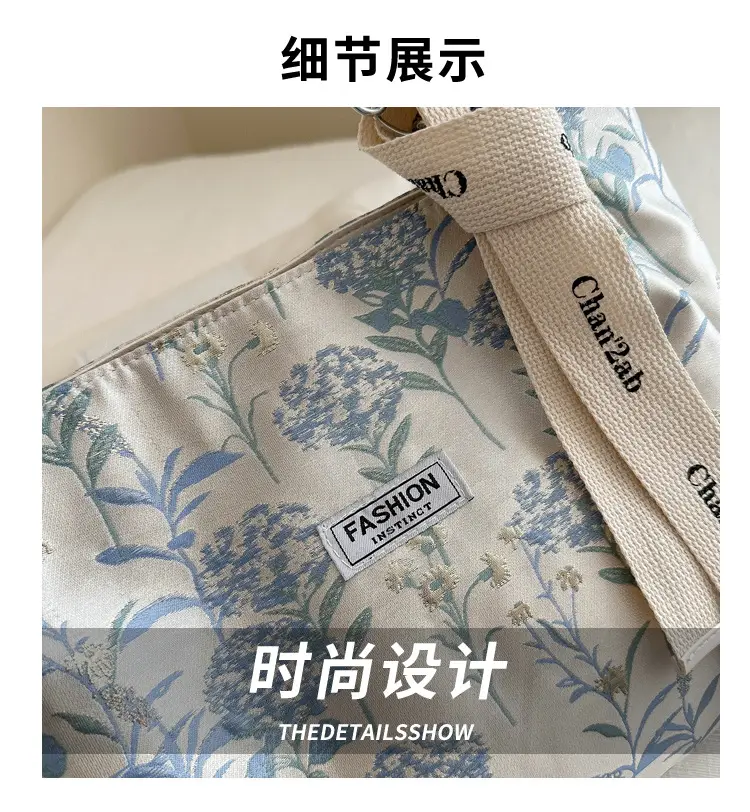 Women's Blue Floral Shoulder Bag with Ribbon — feature 3