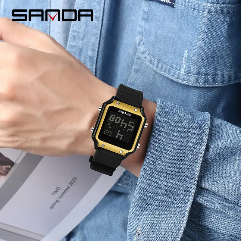 Sanda Digital Square Watch for Men Women Waterproof 128