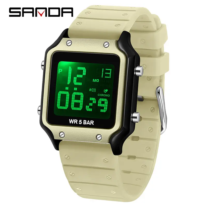 Sanda Digital Square Watch for Men Women Waterproof 128