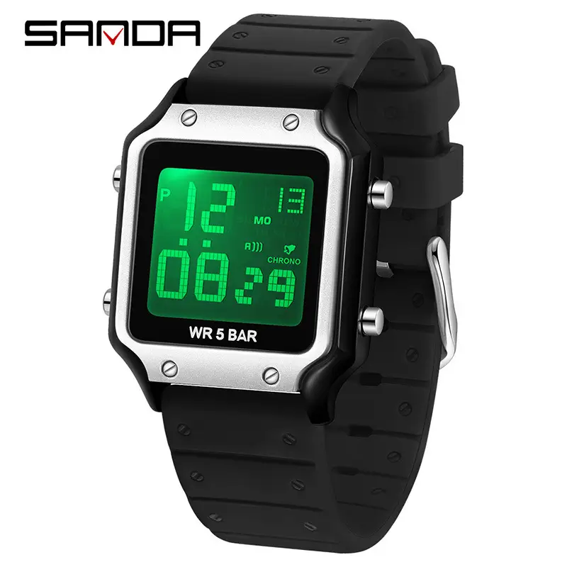 Sanda Digital Square Watch for Men Women Waterproof 128