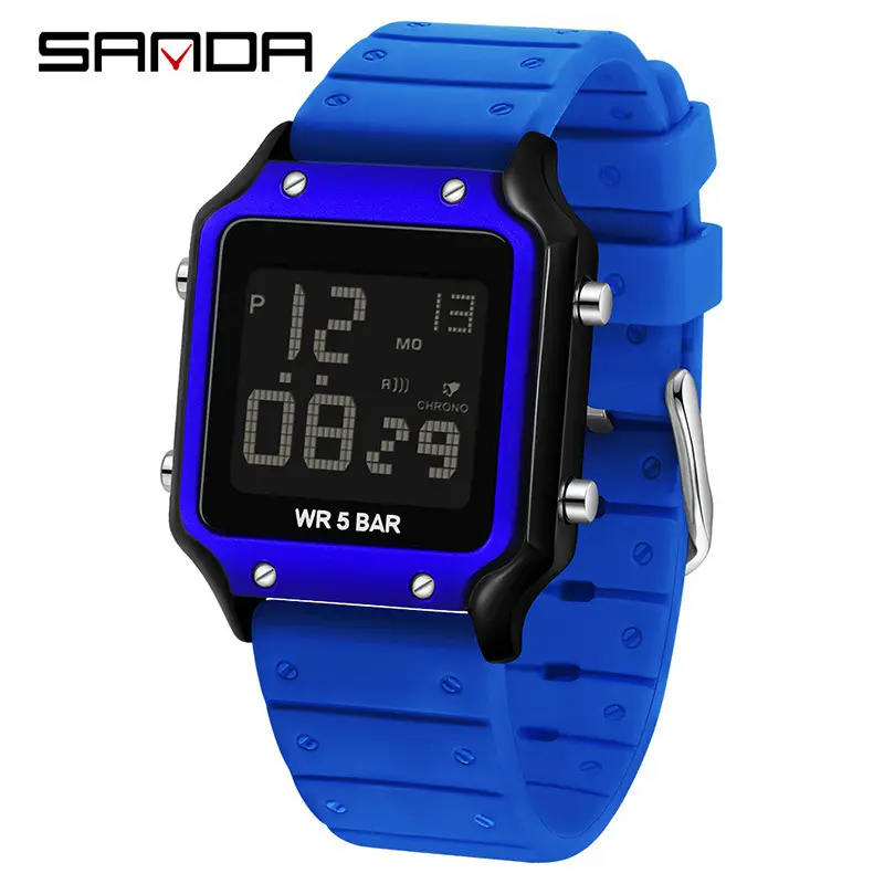 Sanda Digital Square Watch for Men Women Waterproof 128