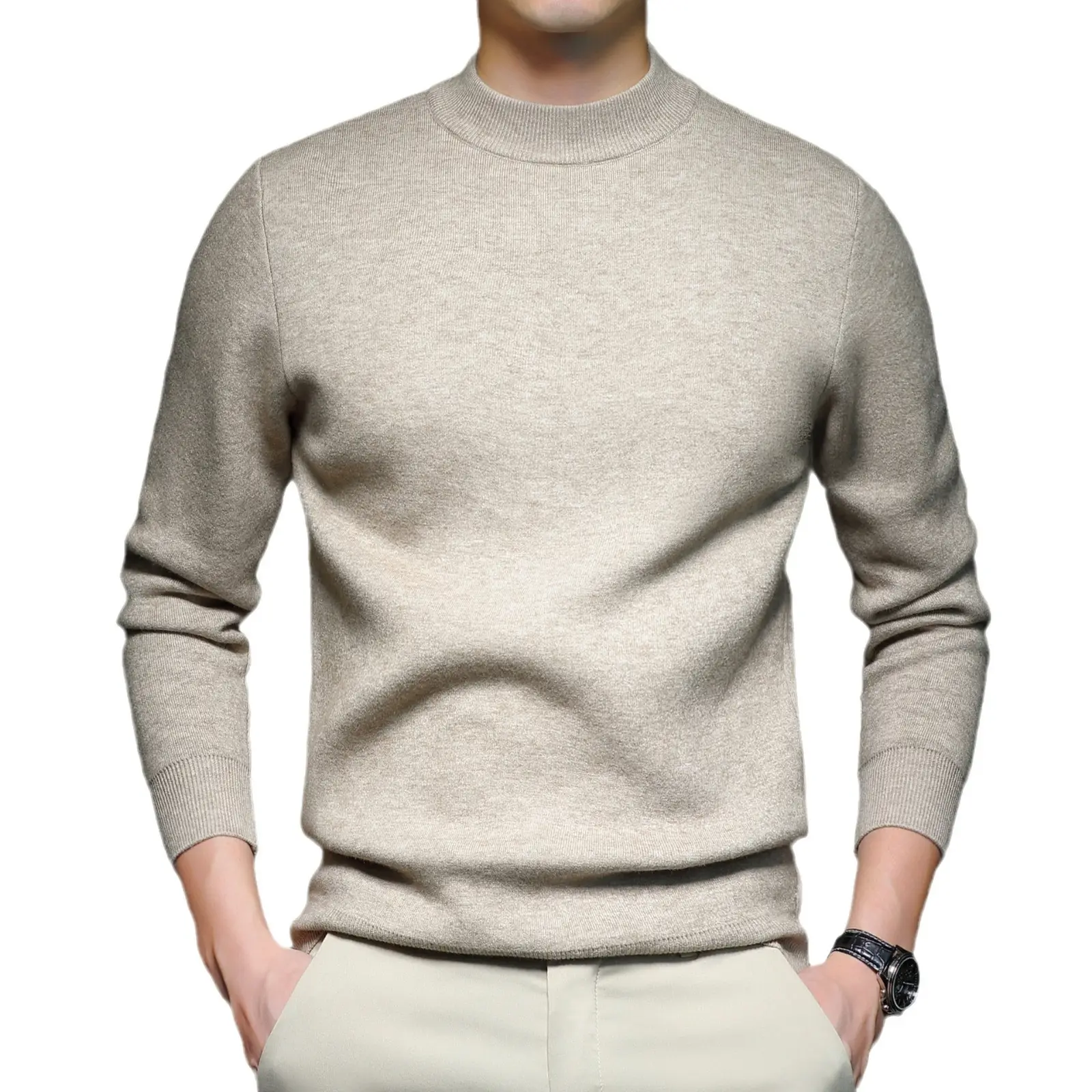 Men's Navy Slim Fit Semi-High Collar Sweater - Image 7