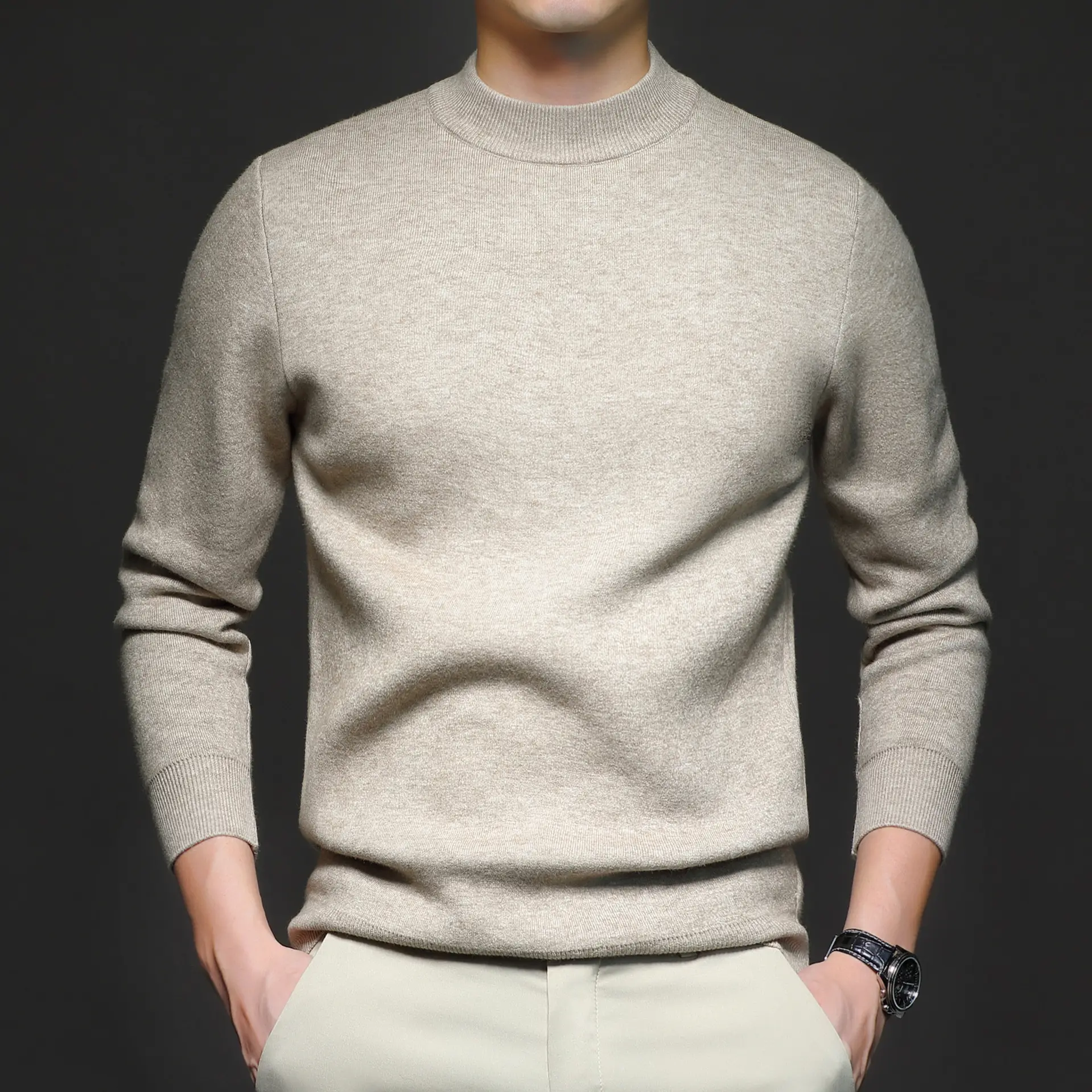 Men's Navy Slim Fit Semi-High Collar Sweater — feature 14
