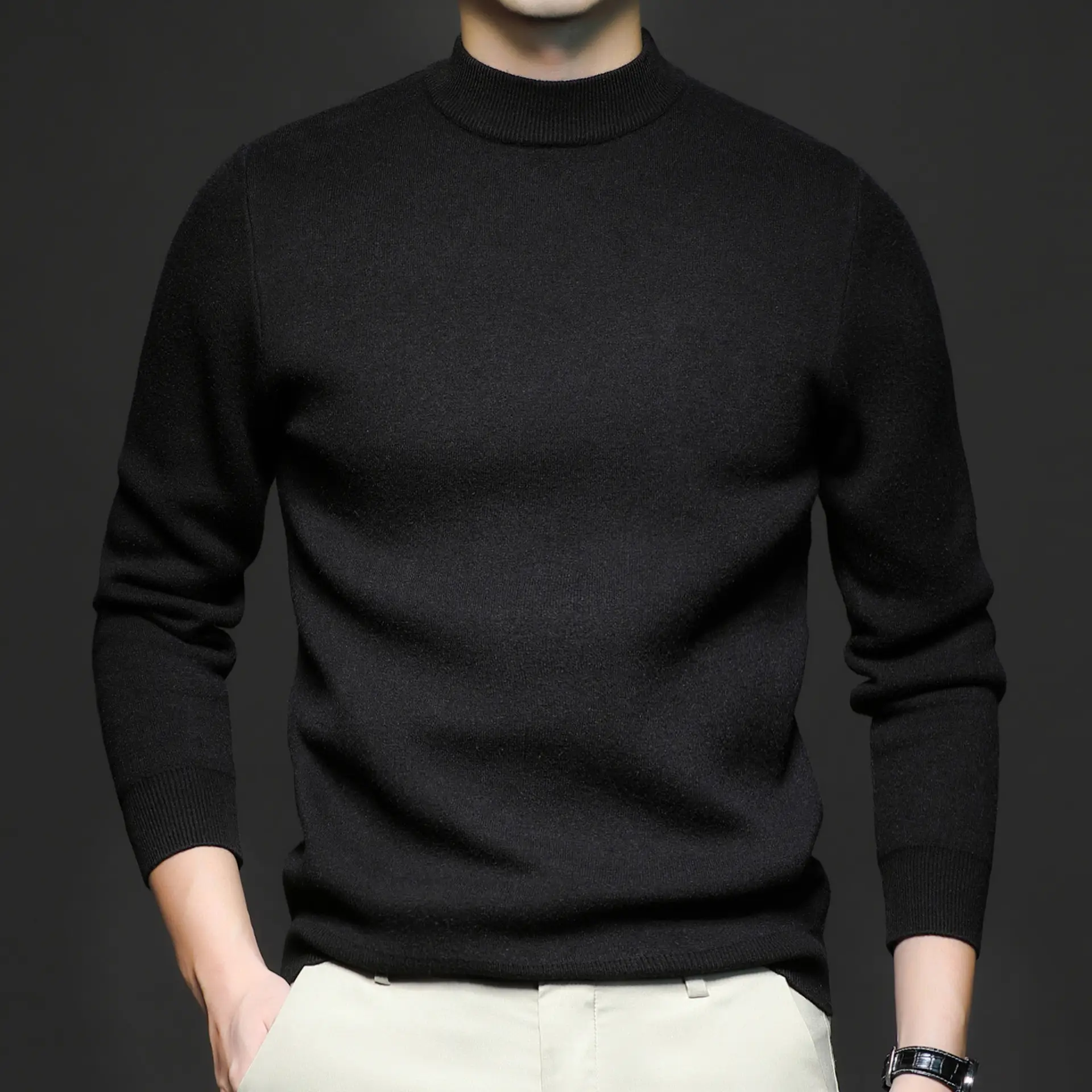 Men's Navy Slim Fit Semi-High Collar Sweater — feature 17