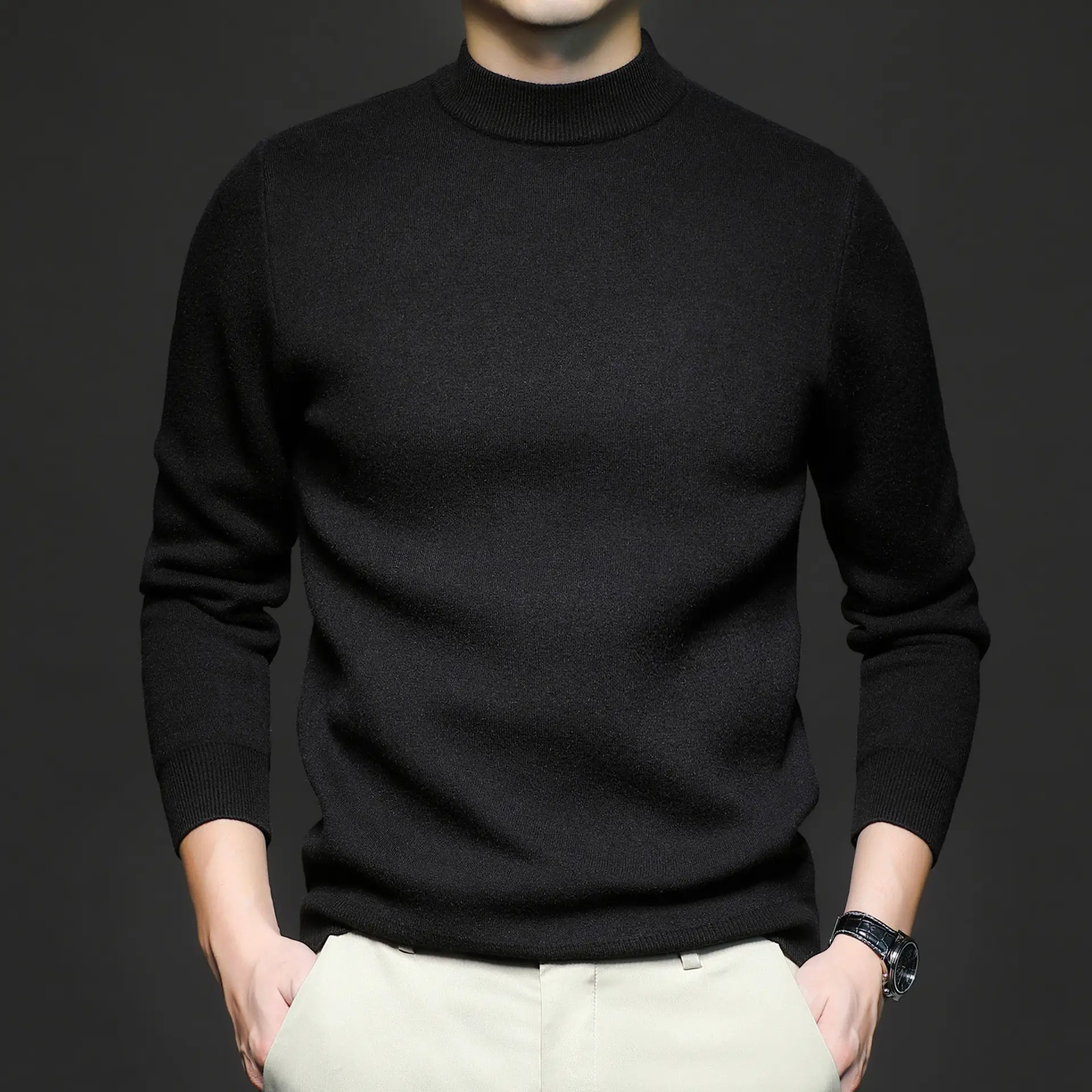 Men's Navy Slim Fit Semi-High Collar Sweater — feature 18