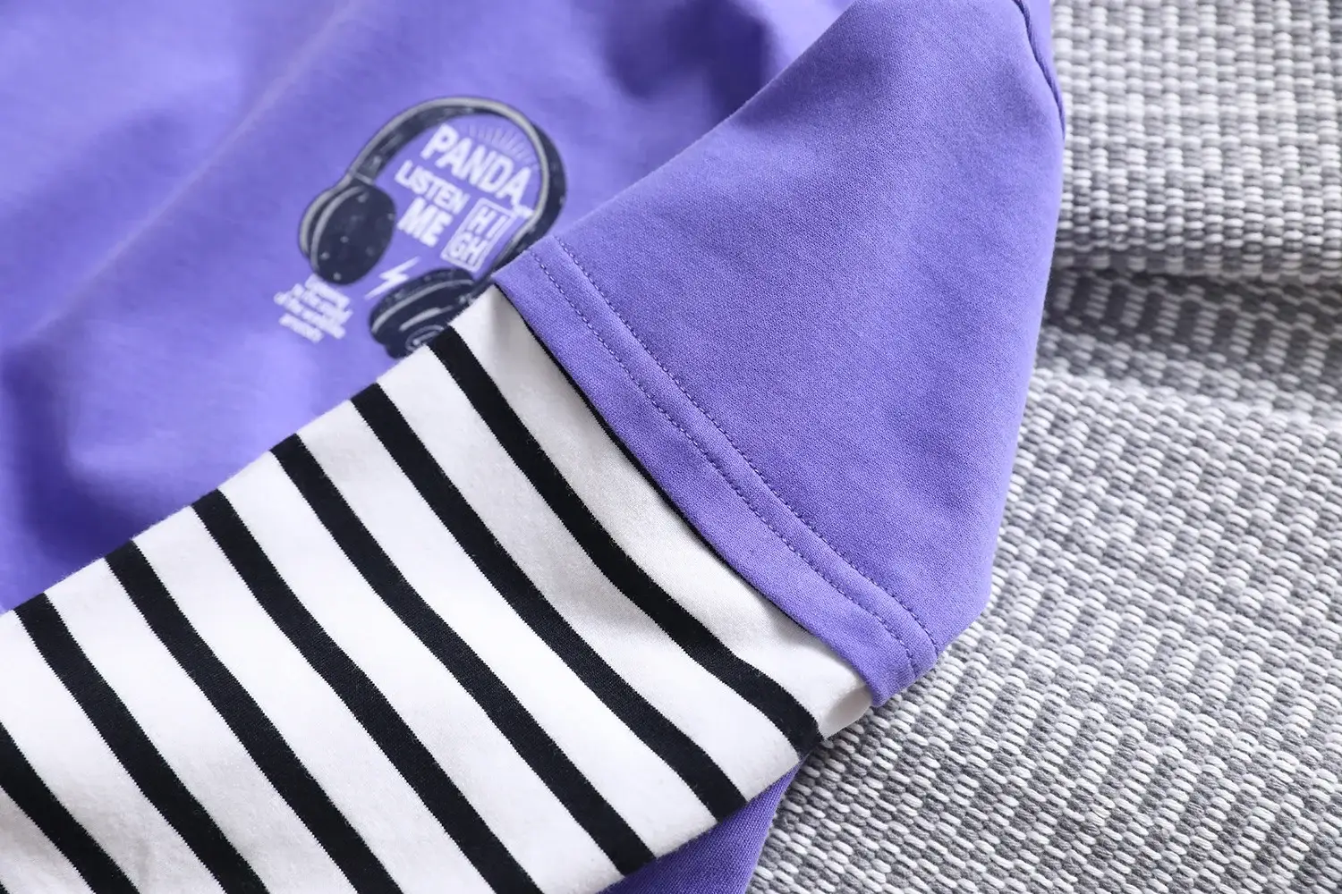 Kids White Striped Sleeve Top Medium Large Cotton Bottom — feature 3