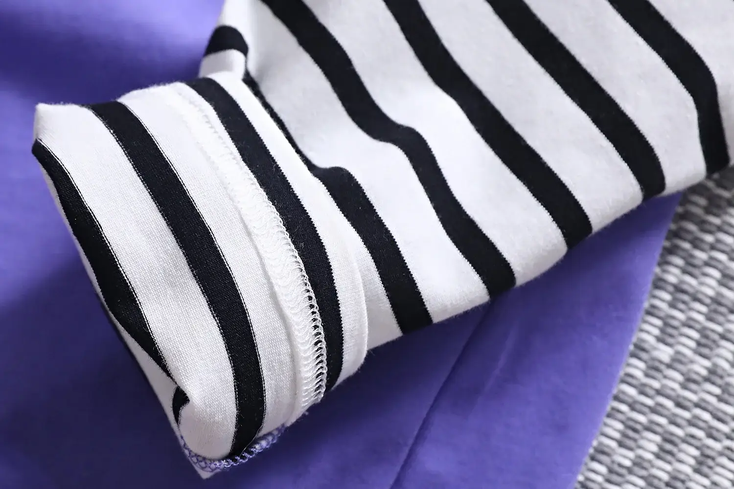 Kids White Striped Sleeve Top Medium Large Cotton Bottom — feature 5