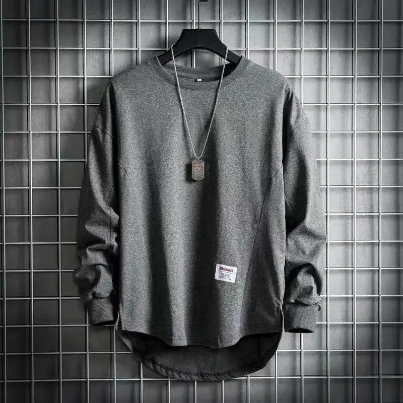 Men Navy Blue Long Sleeve T-Shirt Round Neck Loose Fit - Image 8
