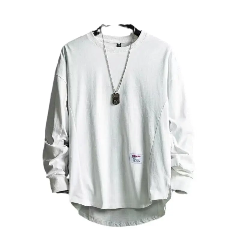 Men Navy Blue Long Sleeve T-Shirt Round Neck Loose Fit - Image 11