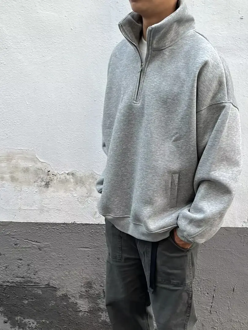 Men Grey Heavy Weight Half Zip Sweatshirt