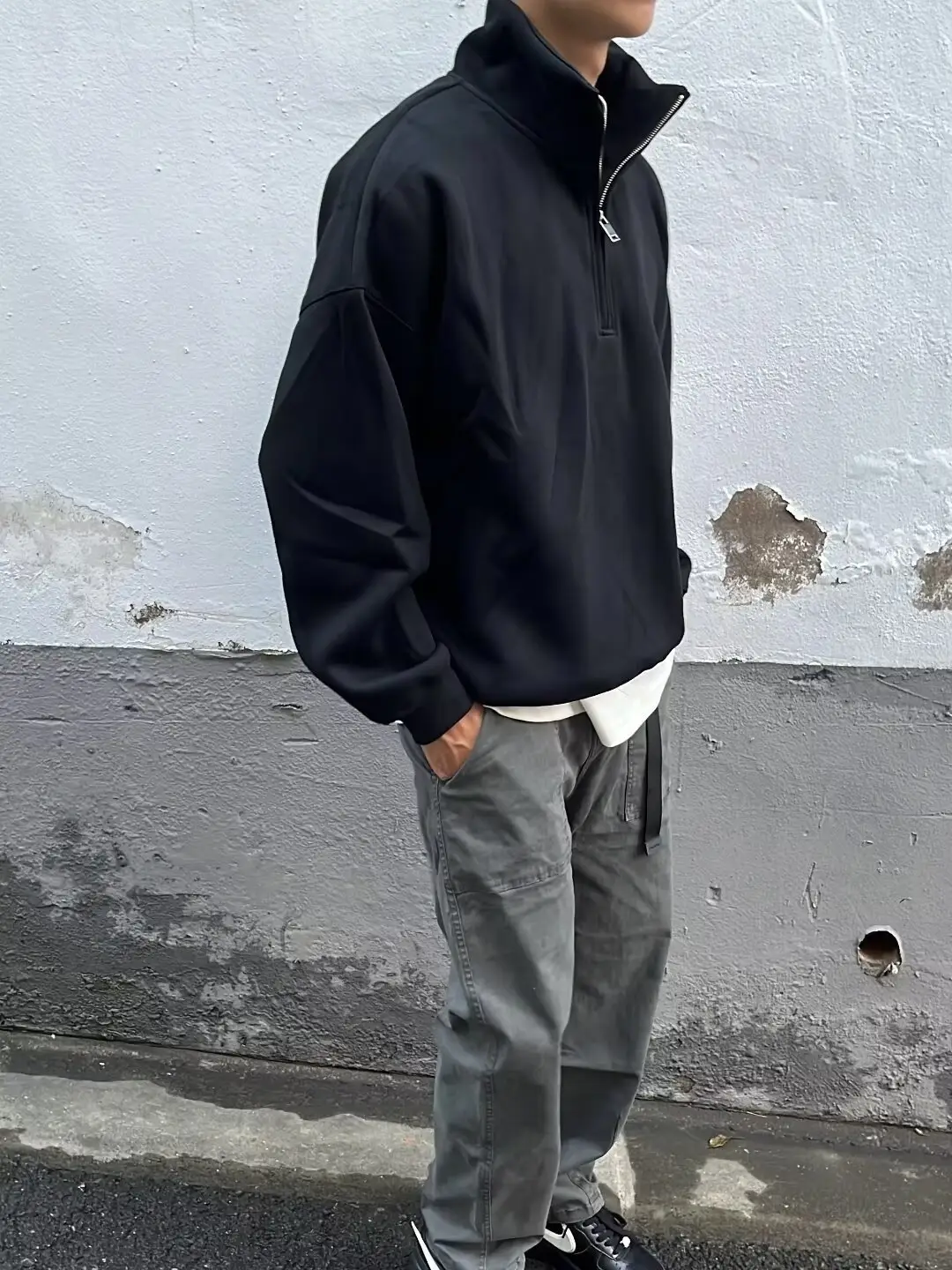 Men Grey Heavy Weight Half Zip Sweatshirt