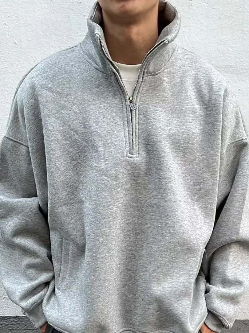 Men Grey Heavy Weight Half Zip Sweatshirt