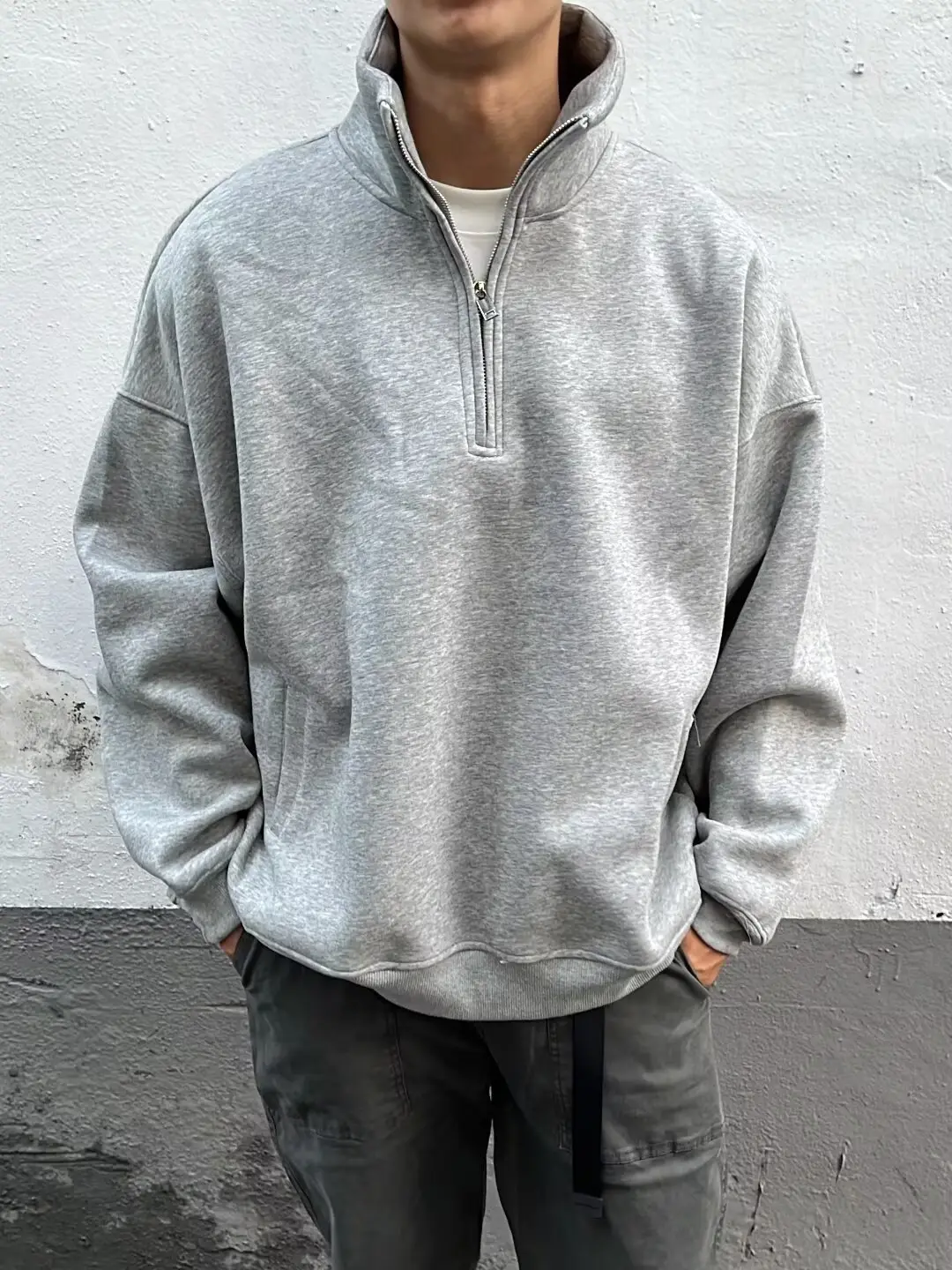 Men Grey Heavy Weight Half Zip Sweatshirt — feature 2