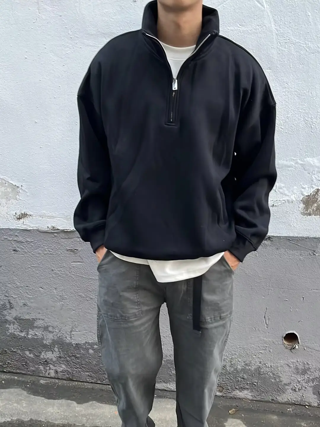 Men Grey Heavy Weight Half Zip Sweatshirt — feature 6