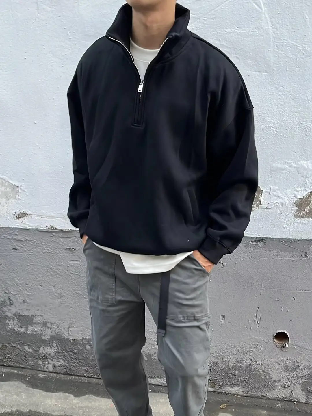 Men Grey Heavy Weight Half Zip Sweatshirt — feature 9