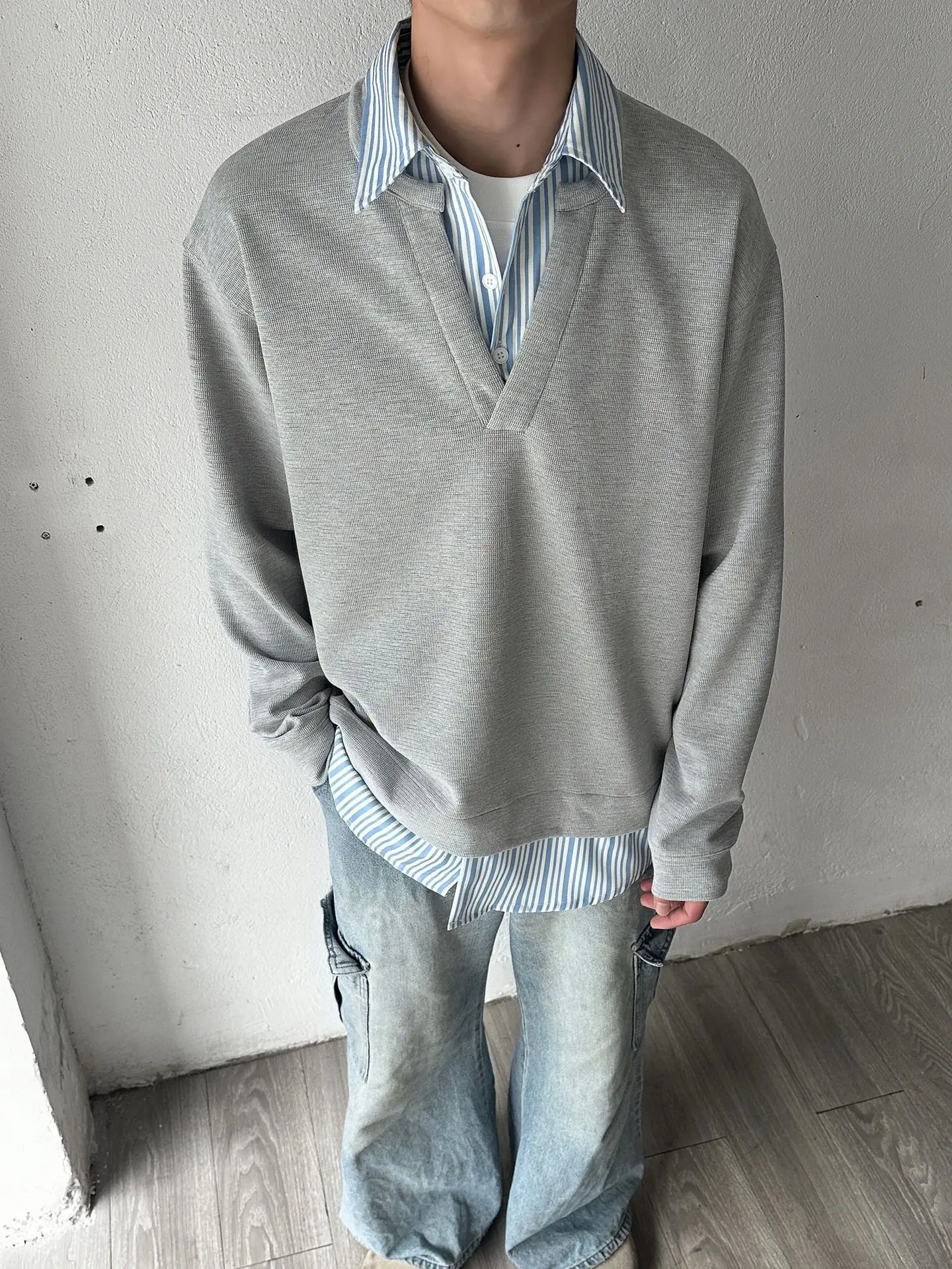 2024 Grey Striped Long Sleeve T-Shirt Set