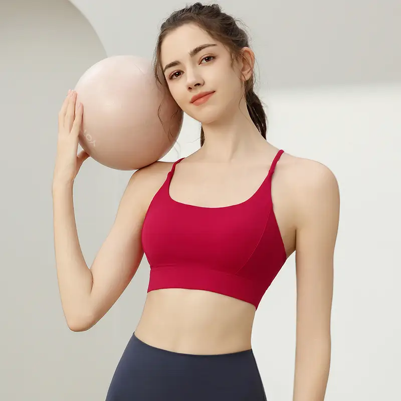 Sports Underwear Women's One-piece Thin Shoulder Strap Fixed Cup Shockproof Push-up Thin Quick-drying Beauty Back Yoga Sports Bra