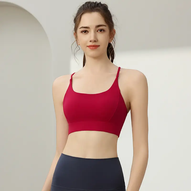 Sports Underwear Women's One-piece Thin Shoulder Strap Fixed Cup Shockproof Push-up Thin Quick-drying Beauty Back Yoga Sports Bra