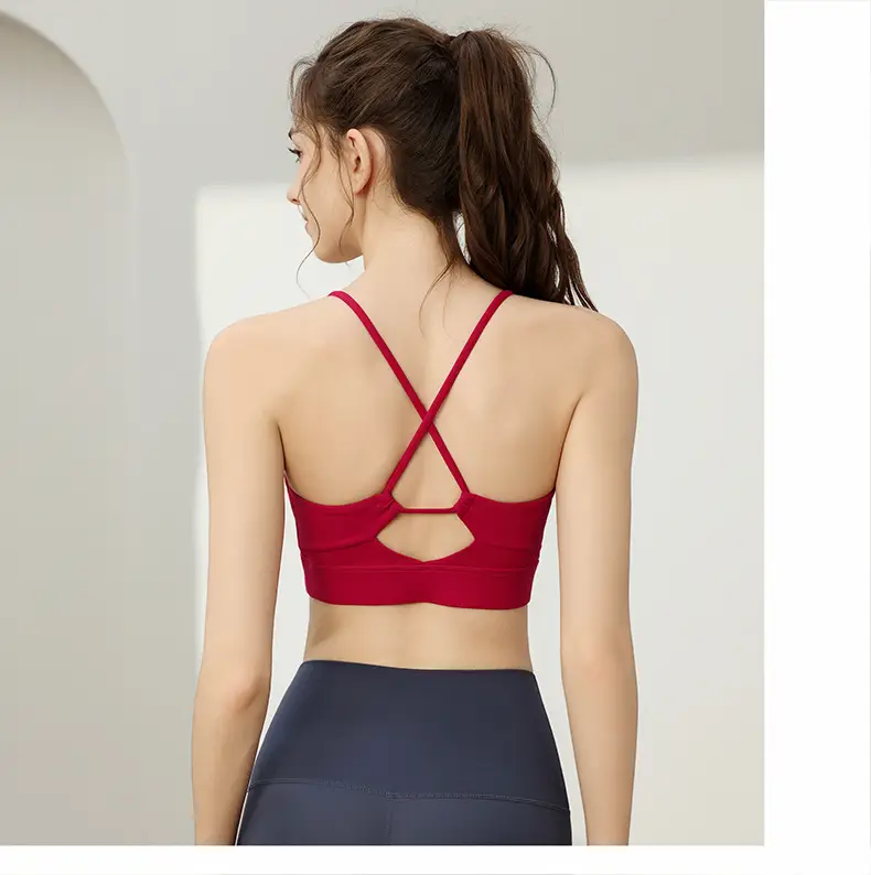 Sports Underwear Women's One-piece Thin Shoulder Strap Fixed Cup Shockproof Push-up Thin Quick-drying Beauty Back Yoga Sports Bra — feature 12