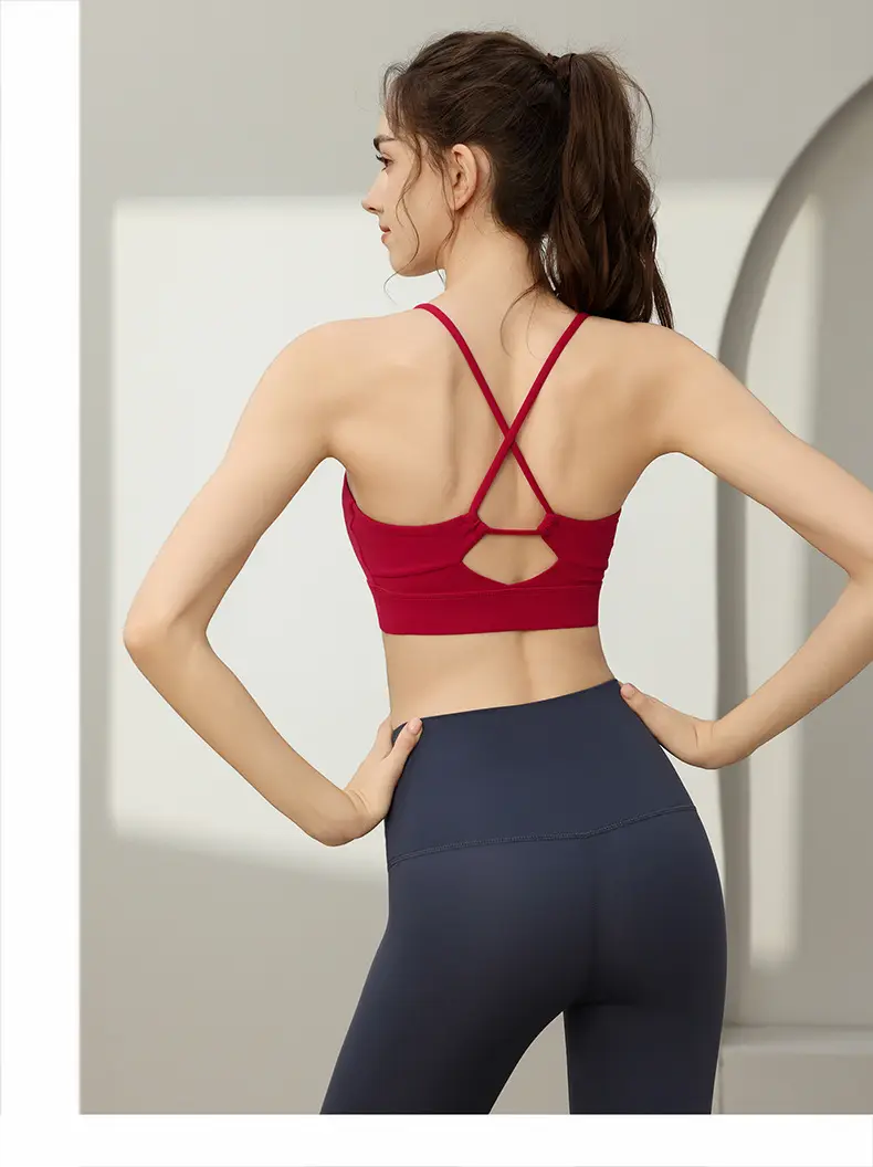 Sports Underwear Women's One-piece Thin Shoulder Strap Fixed Cup Shockproof Push-up Thin Quick-drying Beauty Back Yoga Sports Bra — feature 8
