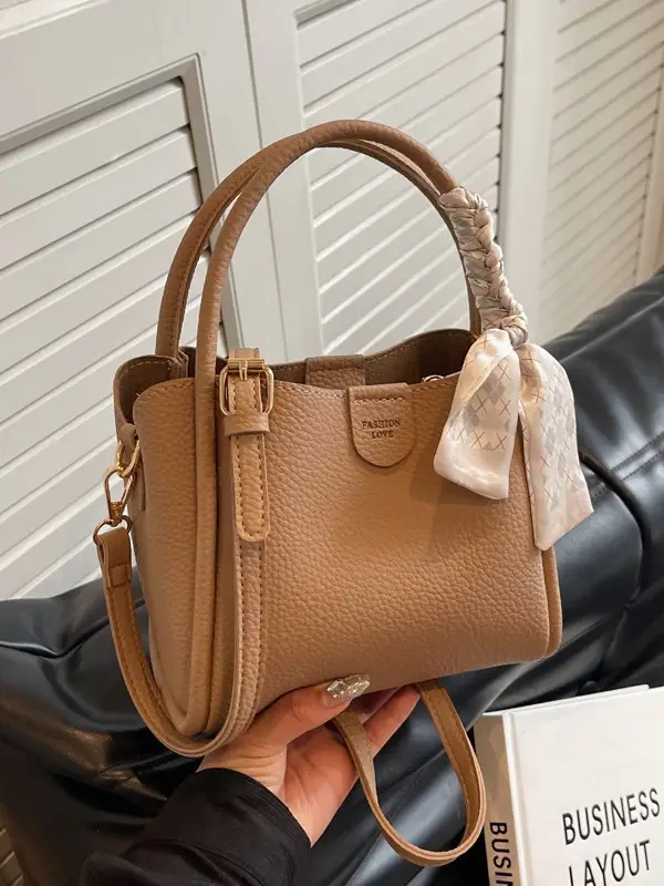 Black Leather Bucket Bag with Tassel for Women - Image 7