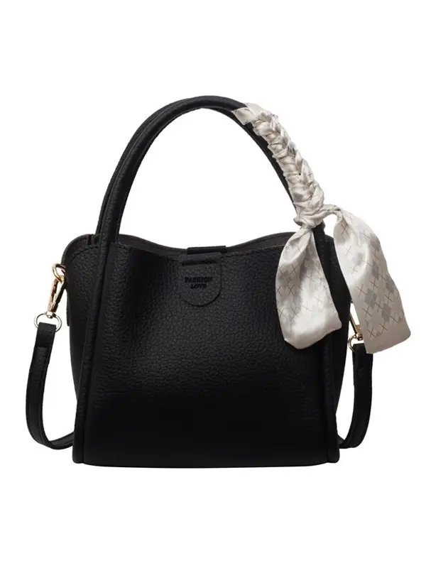 Black Leather Bucket Bag with Tassel for Women - Image 9